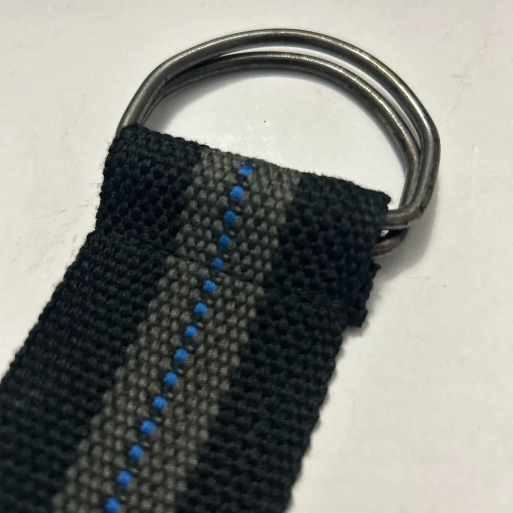 Men’s Canvas Black with Gray and blue stripe D Ring  47”